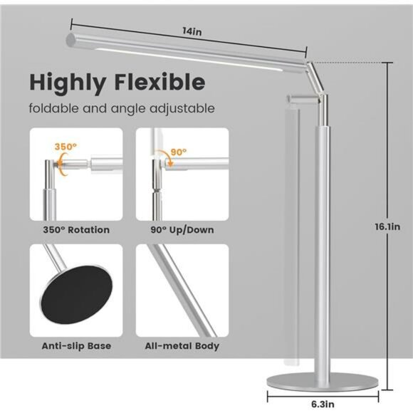 LED desk lamp metal foldable dimmable table light reading study office dorm - Picture 4 of 7